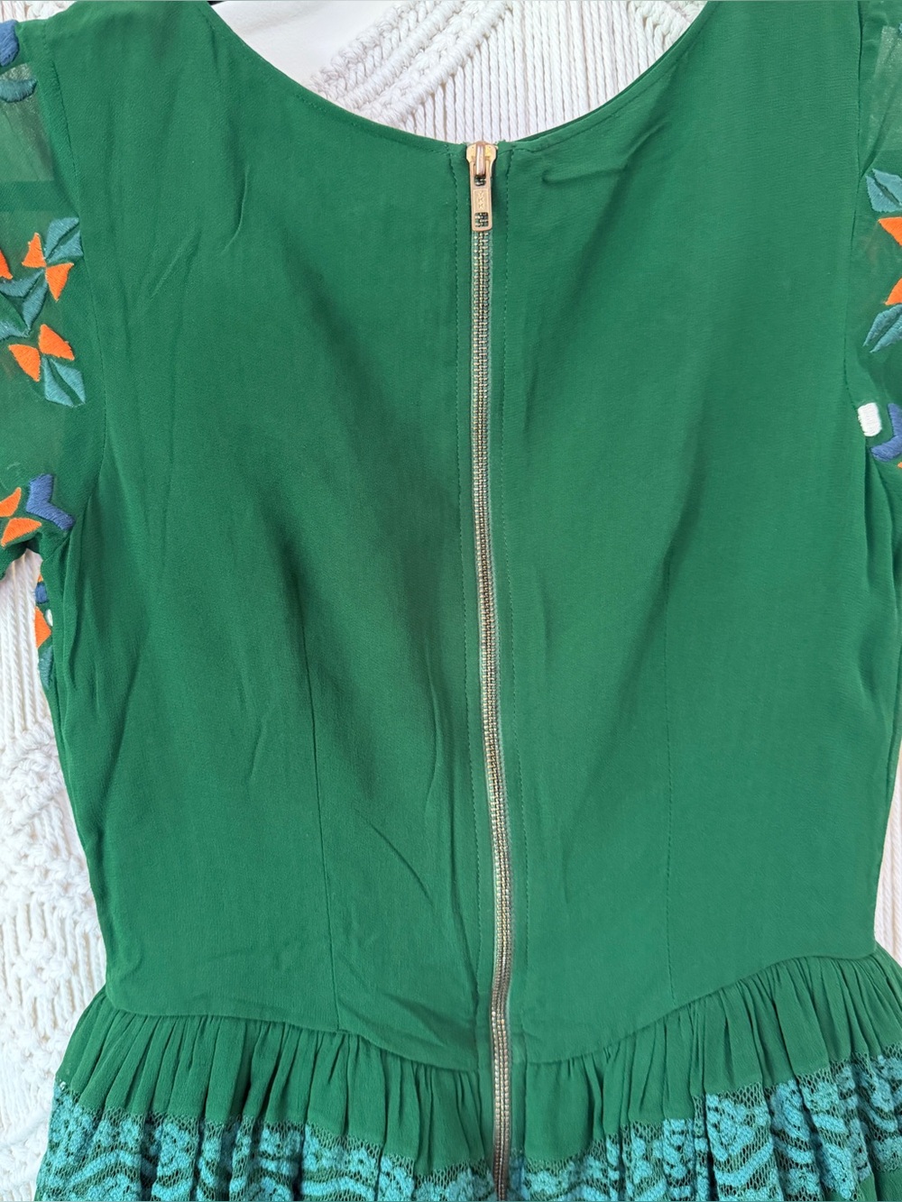 Hemant & Nandita Anthropologie Green Embroidered Full Skirt Dress S - Picture 10 of 14